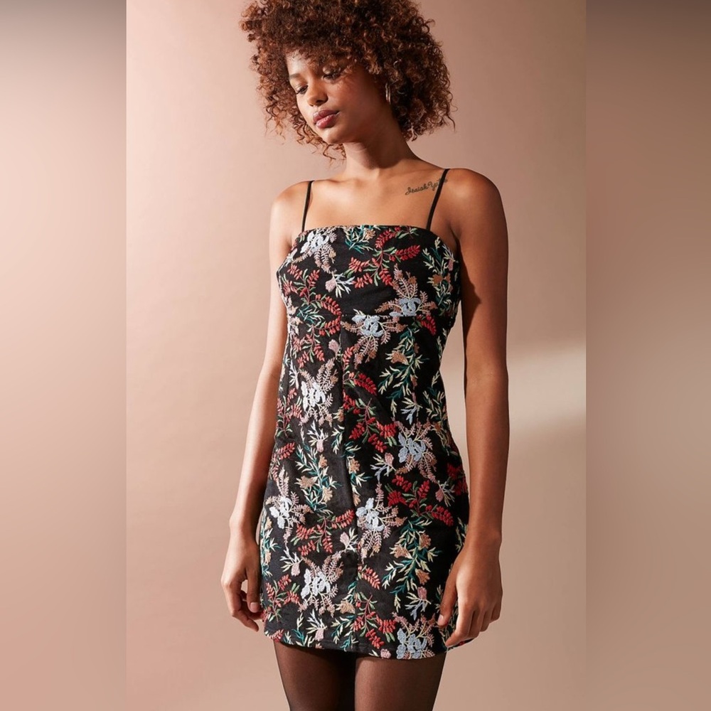 Urban Outfitters Embroidered Black Dress